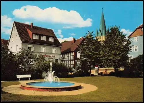 Ansichtskarte Bodenfelde Reiherbachplatz mit Brunnen, Sparkasse 1980