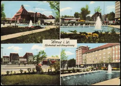 Ansichtskarte Herne Bahnhof mit Umgebung (Mehrbildkarte) 1968