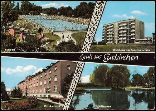 Euskirchen Mehrbildkarte   Freibad Hochhaus der Sprachenschule Krankenhaus 1968