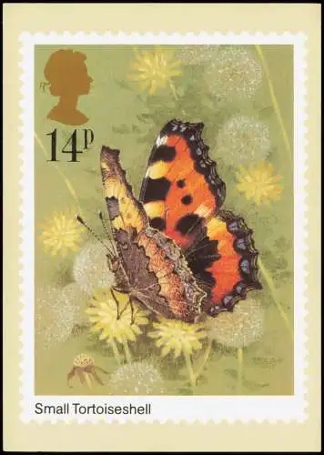 Butterflies (Small Tortoiseshell) Schmetterling England Künstlerkarte 1981