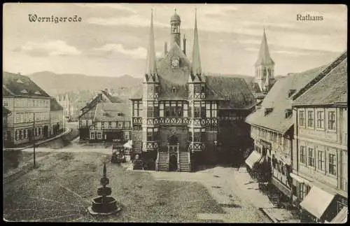 Ansichtskarte Wernigerode Markt, Straße und Rathaus 1913