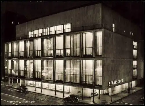 Ansichtskarte Hamburg Staatsoper bei Nacht VW Käfer - Fotokarte 1962