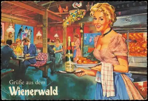 Ansichtskarte  Künstler Werbe Ansichtskarte Wienerwald Frau 1964