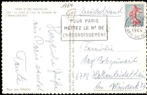 CPA Paris La place et l'arc de triomphe de I'Etoile 1964