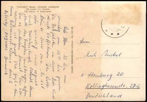 Postcard .Dänemark - Luftaufnahme "CHRISBO" Motel, KEGNES, DANMARK 1960