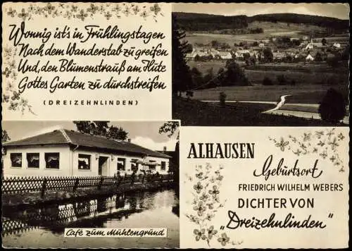 Alhausen Mehrbildkarte Ortsansichten und Cafe Zum Mühlengrund 1965