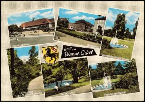 Wanne-Eickel-Herne Gruß aus..., Hauptbahnhof, Sportpark Hallenbad 1970