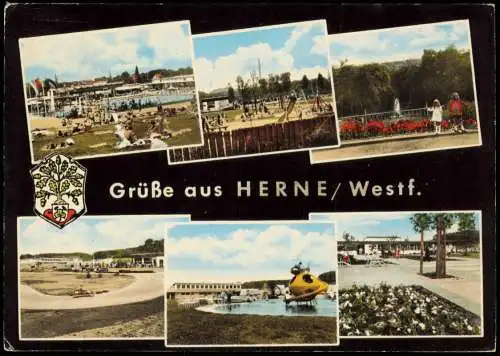 Ansichtskarte Herne Schwimmbad, Spielplatz, gelbe Uforutsche 1970