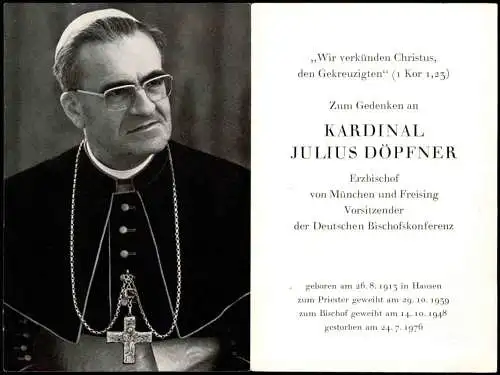 JULIUS DÖPFNER Kardinal Portrait Geistliche - Kirche Religion 1980