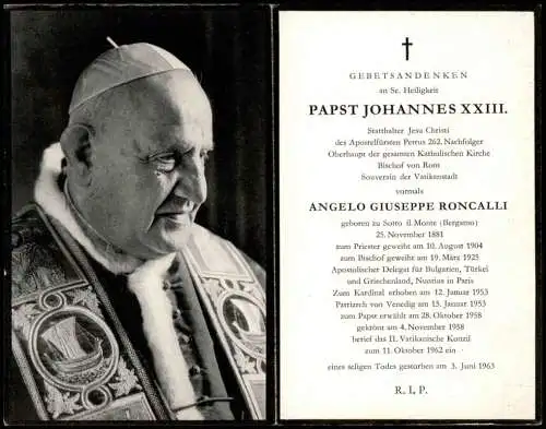 Geistliche Kirche Religion Papst Johannes XXIII Sterbeblatt 1963