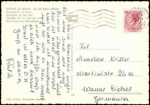 Cartolina Rimini Meeresturm Hubschrauber 1962