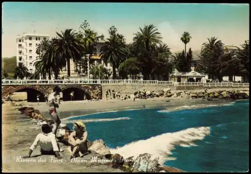Cartolina Diano Marina Stadt und Strand Colorfoto 1968  Italien