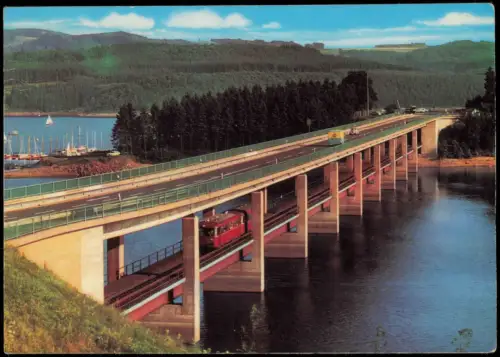 Attendorn Biggesee und doppelstöckige Listertalbrücke mit Eisenbahn 1970