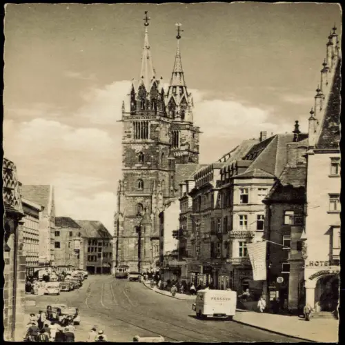 Ansichtskarte Nürnberg Königstraße mit Lorenzkirche 1950