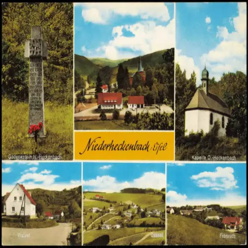 Niederheckenbach Mehrbildkarten mit Ortsansichte Gedenkstein, Kapelle uvm. 1965