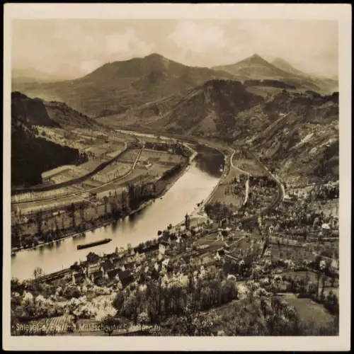 Salesel Dolní Zálezly mit Elbe und Milleschauer Berg im Sudetengau 1942