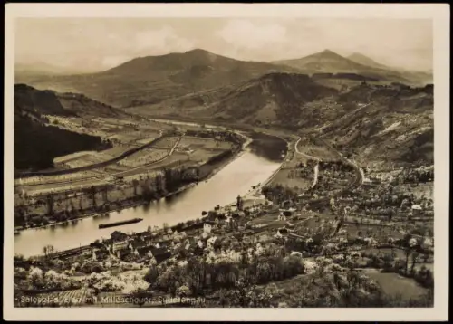 Salesel Dolní Zálezly mit Elbe und Milleschauer Berg im Sudetengau 1942