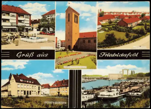 Friedrichsfeld-Voerde (Niederrhein) Marktplatz, Kirchen und Schleuse 1990
