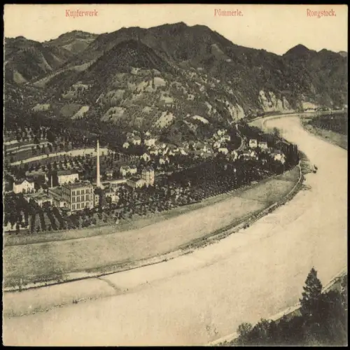 Postcard Rongstock Roztoky Panorama mit Kupferwerk am Elbufer 1915