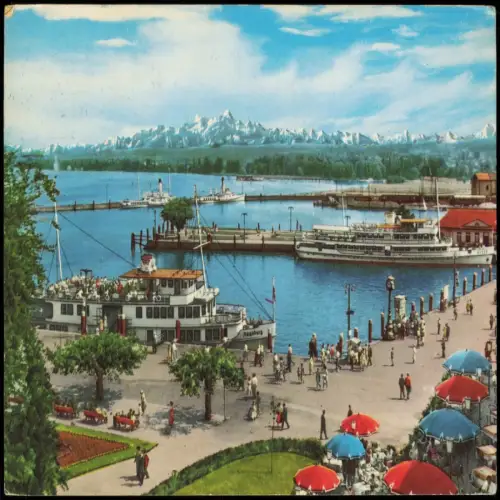 Ansichtskarte Konstanz Hafen mit Bodensee Schiffen 1970