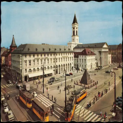 Ansichtskarte Karlsruhe Marktplatz Partie 1961