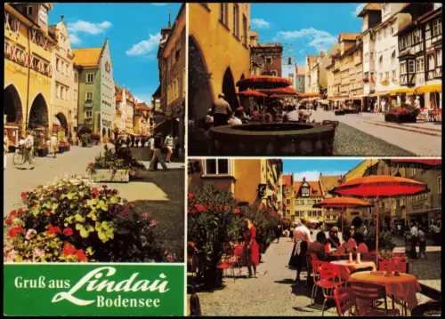 Ansichtskarte Lindau (Bodensee) belebte Fußgängerzone Cafe 1986