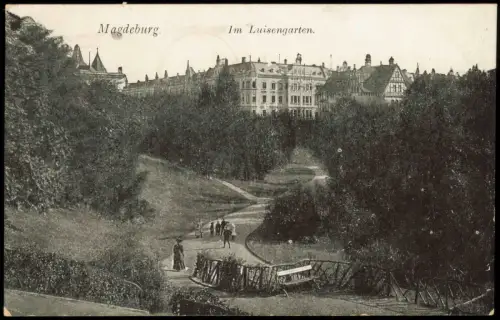 Ansichtskarte Magdeburg Stadtteilansicht, Partie im Luisengarten 1917