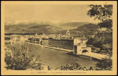 Grenoble Panorama-Ansicht Vue générale et la Chaîne de Belledonne 1920