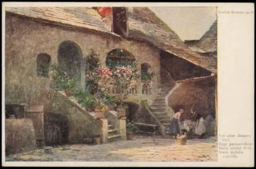 Künstlerkarte Wiener Volkskunst Stefan Simony Ein alter Bauernhof 1910