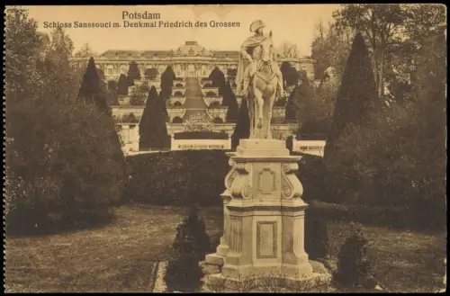 Potsdam Schloss Sanssouci mit Denkmal Friedrich des Grossen 1910