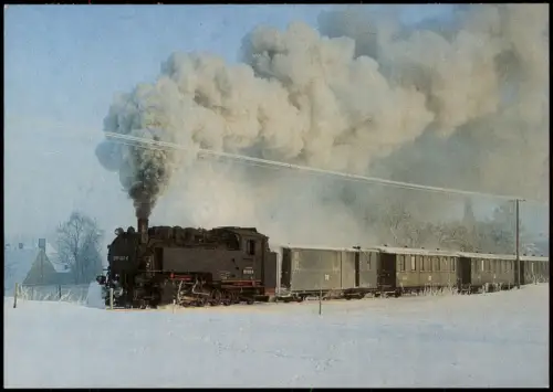 Schmalspurdampflokomotive 99 1762 auf Fahrt bei Olbersdorf - Niederdorf 1987
