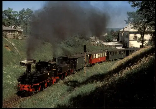 Schmalspurdampflokomotiven mit Sonderzug kurz vor Oberwiesenthal 1991