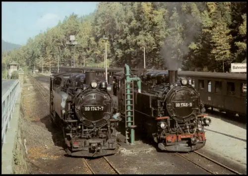 Dampflokomotive Schmalspurlokomotiven im Bahnhof Kurort Kipsdorf 1988
