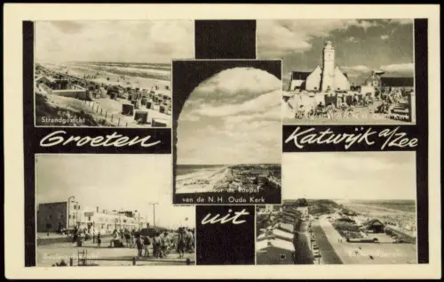 Postkaart Katwijk aan Zee Mehrbild karte Strand Kirche 1963