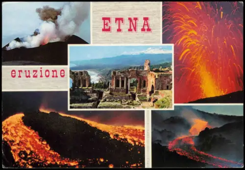 Cartolina Catania Etna Mehrbild Eruzione Eruption 1987  Sicilia Vulcano