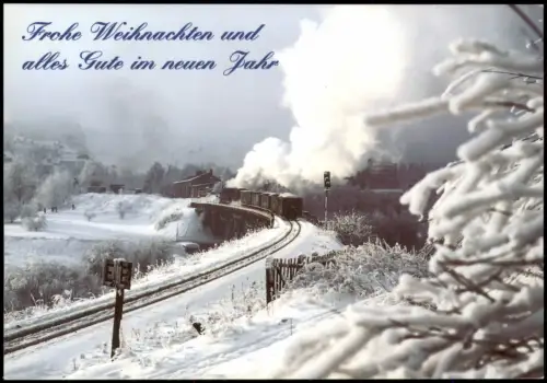 .Sachsen Personenzug der Fichtelbergbahn vor Bahnhof Weihnachten 1997