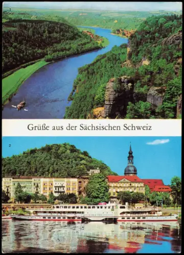 Bad Schandau Blick von der Basteiaussicht, Schaufelradschiff Wilhelm Pieck 1983