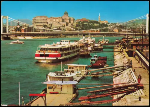 Postcard Budapest Donau Schiffe Elisabeth Brücke / Erzsébet-hid 1968