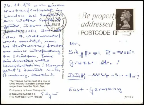 Postcard .Großbritannien England Thames Barrier 1989