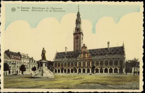 Postkaart Löwen Louvain Bibliotheek van de Universiteit 1944
