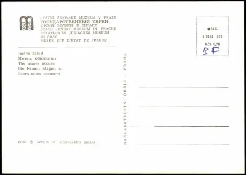Postcard Prag Praha Synagoge - Die Namen klagen an 1975