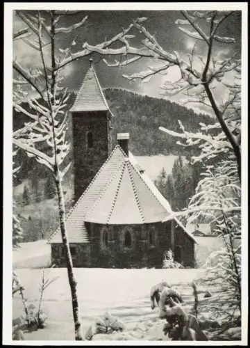 Postcard Wölfelsgrund Międzygórze Kirche im Winter 1934