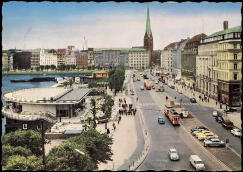 Ansichtskarte Hamburg Jungfernstieg mit Alsterpavillon VW Käfer 1966
