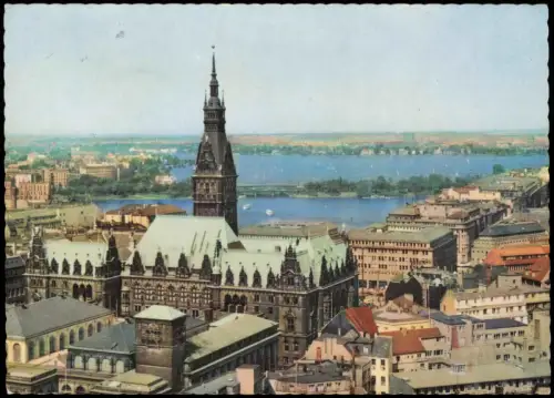 Ansichtskarte Hamburg Rathaus und Alster - Fernsicht 1956