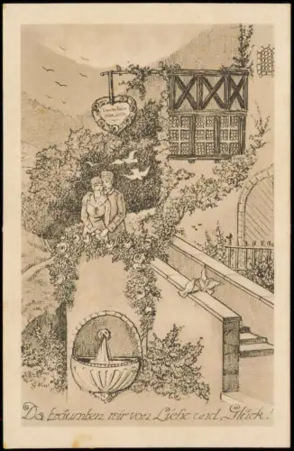 Ansichtskarte  Militär Künstlerkarte Feldpost Soldat u. Liebste 1918