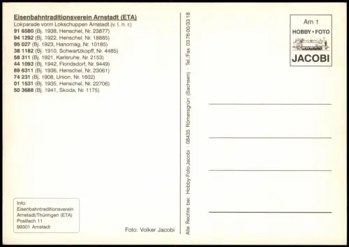 Ansichtskarte Arnstadt Lokparade vor dem Traditionsbahnbetriebswerk 1970