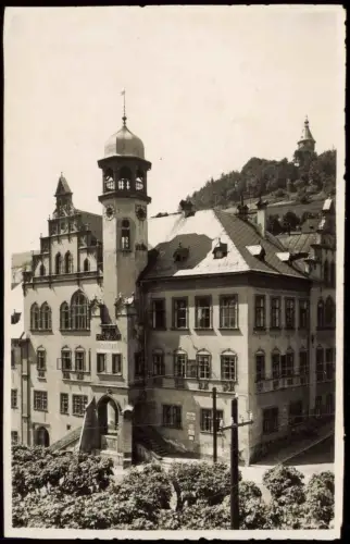 Sankt Joachimsthal Jáchymov Rathaus mit Uhrturm und Ziergiebel 1930