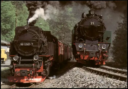 .Sachsen-Anhalt Dampflokomotiven 99 7240 und NWE 21 der Harzer Schmalspurbahn in Alexisbad 1999
