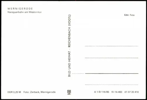 Ansichtskarte Wernigerode Harzquerbahn am Westerntor 1983