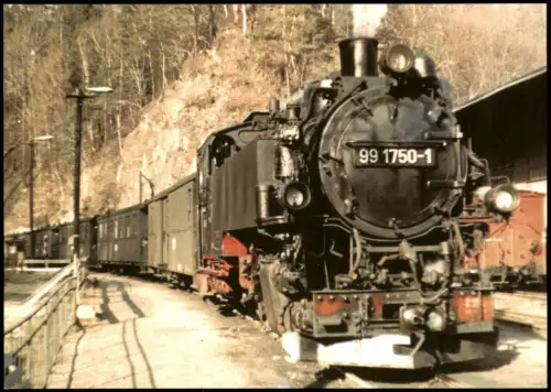 Rabenau Weißeritztalbahn: Dampflok 99 1750-1 im Bahnhof Rabenau 1973